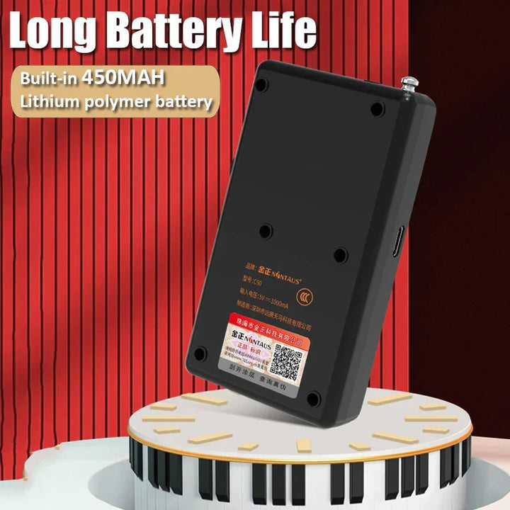 Portable audio player and pocket radio highlighting USB and TF card slots.