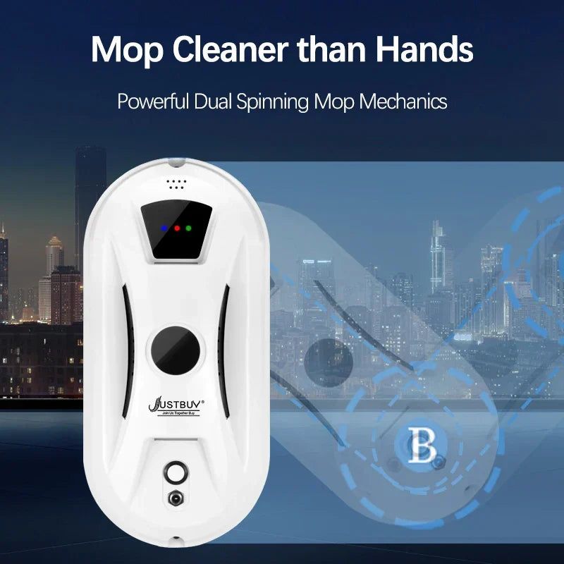 Automatic glass cleaner robot cleaning a high-rise exterior window safely
