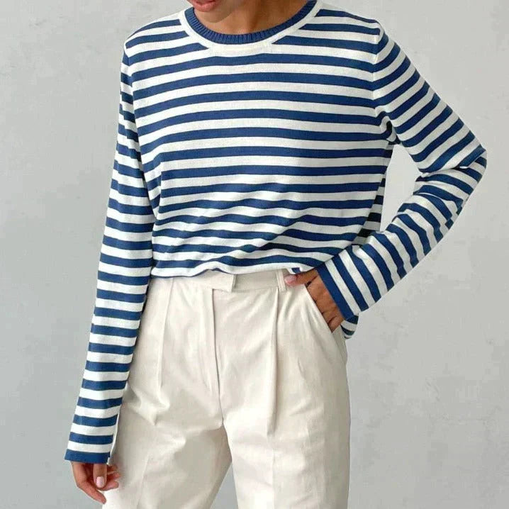 Vien | Women’s Striped Knit Long Sleeve Crew Neck Sweater