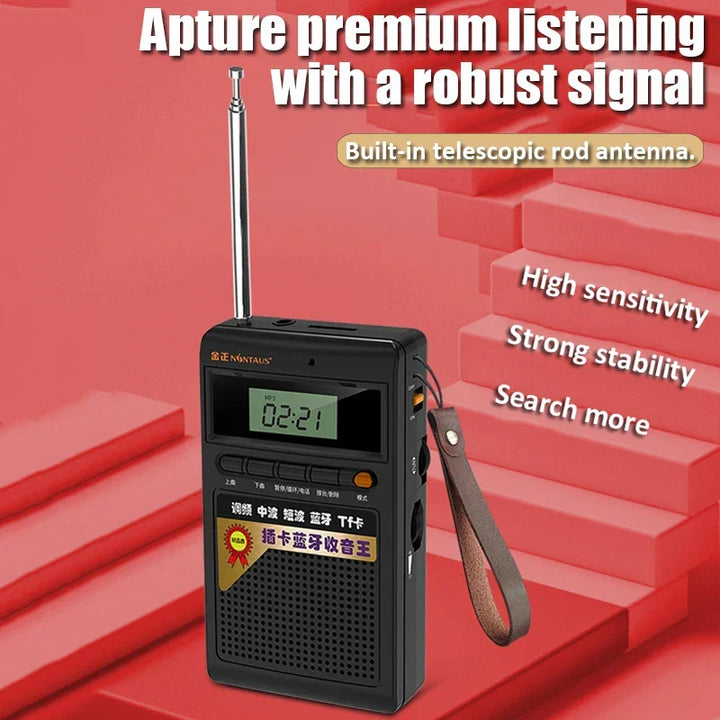 Wireless Bluetooth speaker and emergency radio with compact travel design.