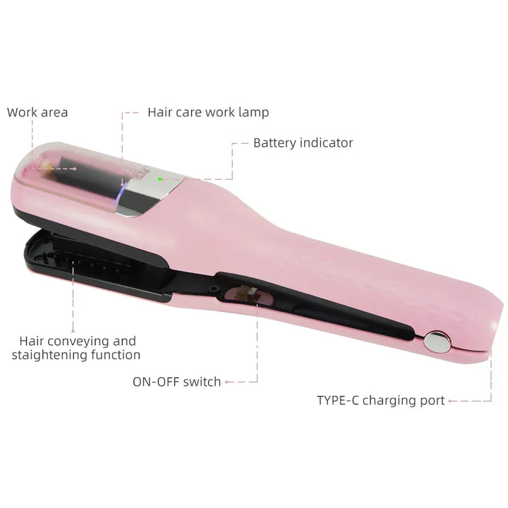 Packaged hair care tool set including the cordless split end trimmer and cleaning brush.