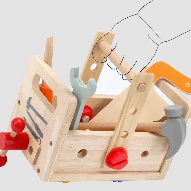 Unisex wooden kids tool kit and educational construction set for fine motor skills