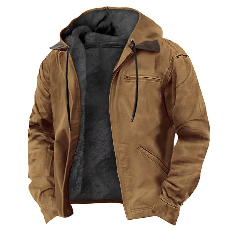 Arthur men's brown fleece lined hooded full zip jacket front view