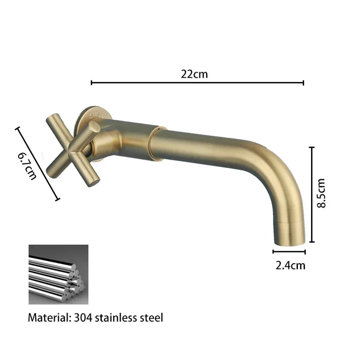 Brushed stainless steel bathroom tap showing handle and spout design