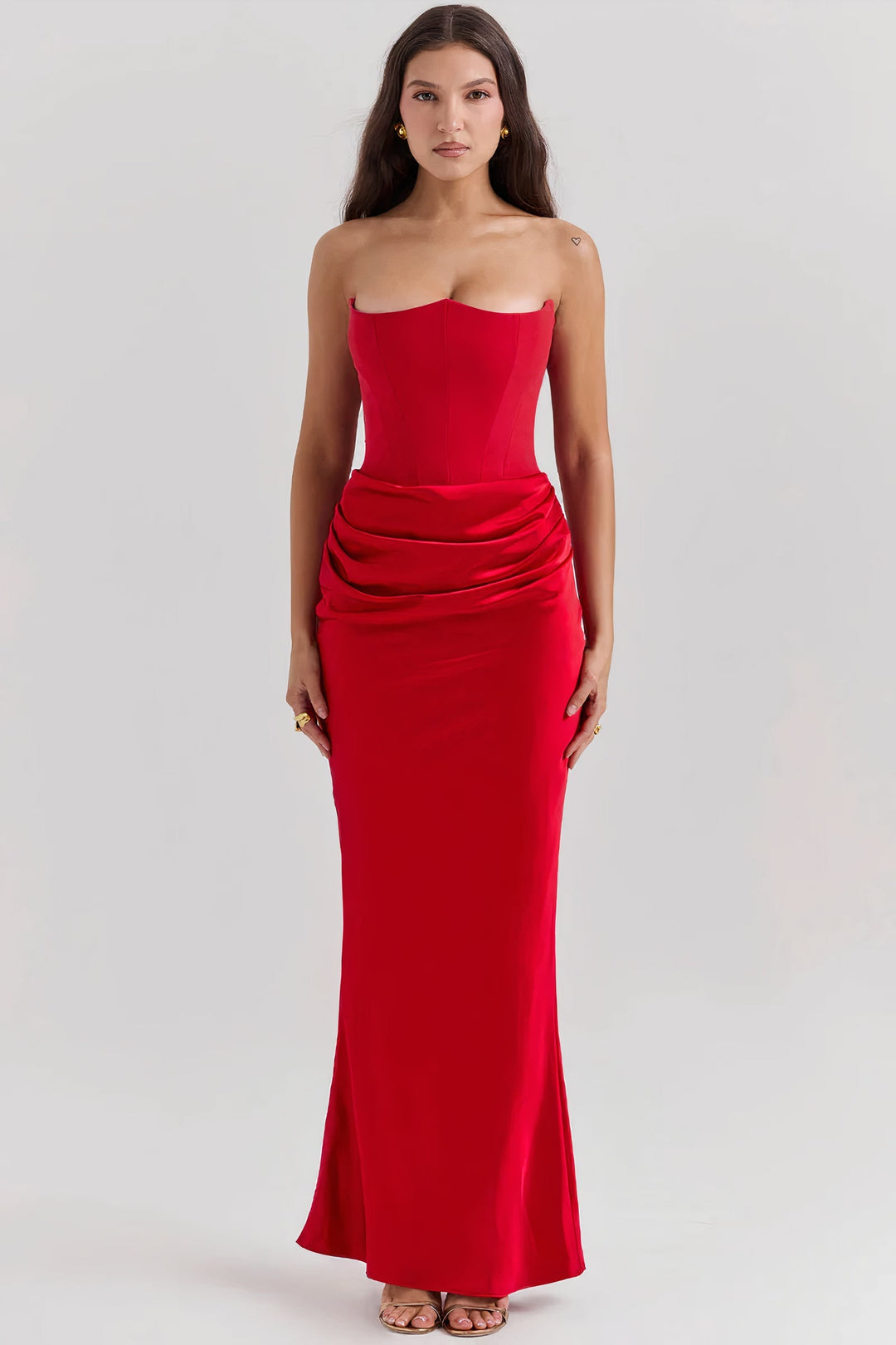 Fashionable party wear gown with structured corset detailing