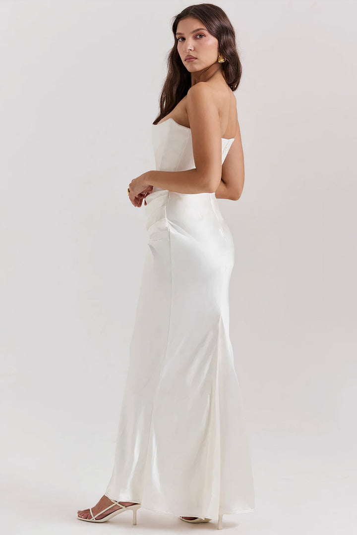 Chic formal evening gown with strapless corset bodice