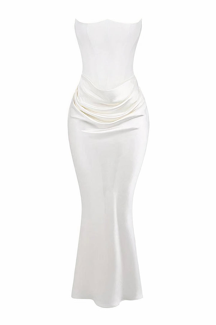 Stylish summer party dress featuring a fitted corset top