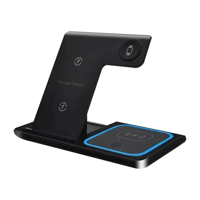 Portable wireless charging pad folded flat inside a travel bag with gadgets