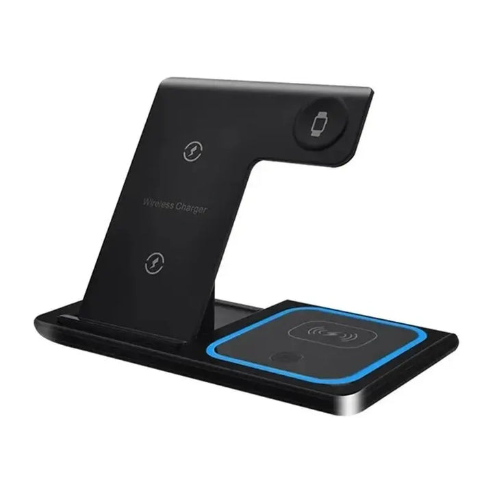 Portable wireless charging pad folded flat inside a travel bag with gadgets