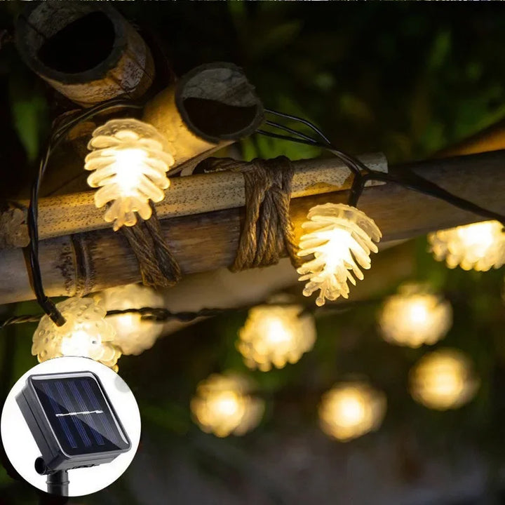 Solar LED fairy lights with pinecones and snowflakes for winter decor