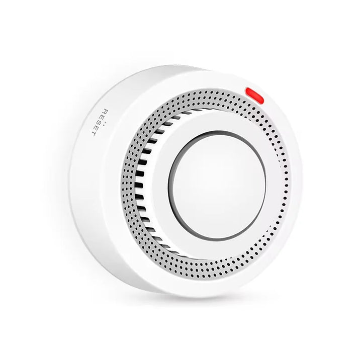 Single white smart smoke detector fire alarm closeup