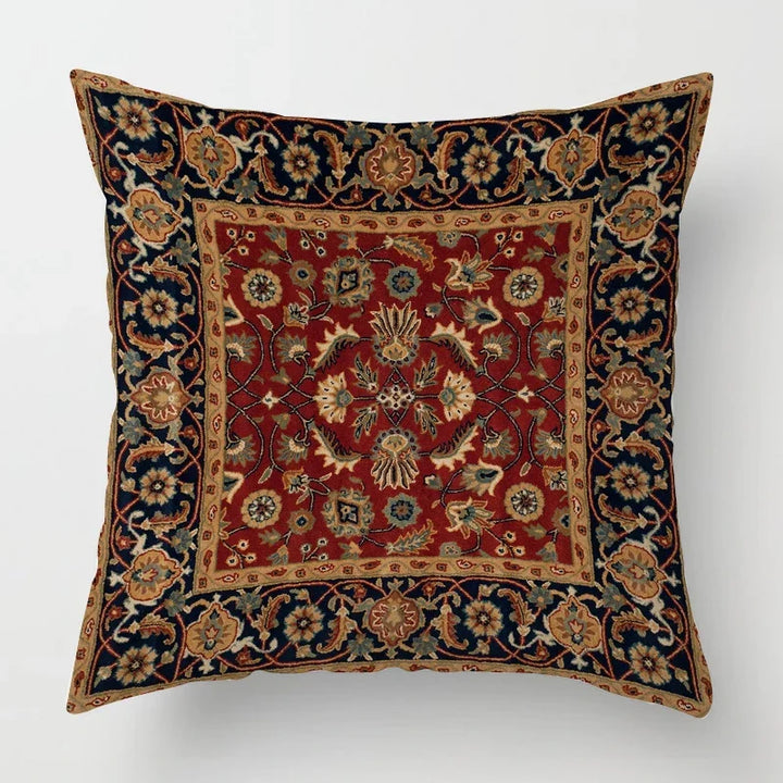 Close-up view of intricate vintage rug pattern cushion cover