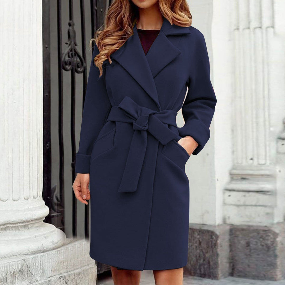 Classic belted winter coat designed for women, offering warmth and fashion