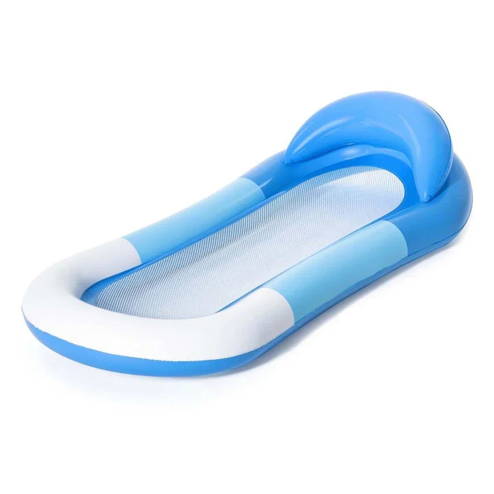 Blue inflatable water hammock float isolated on white background