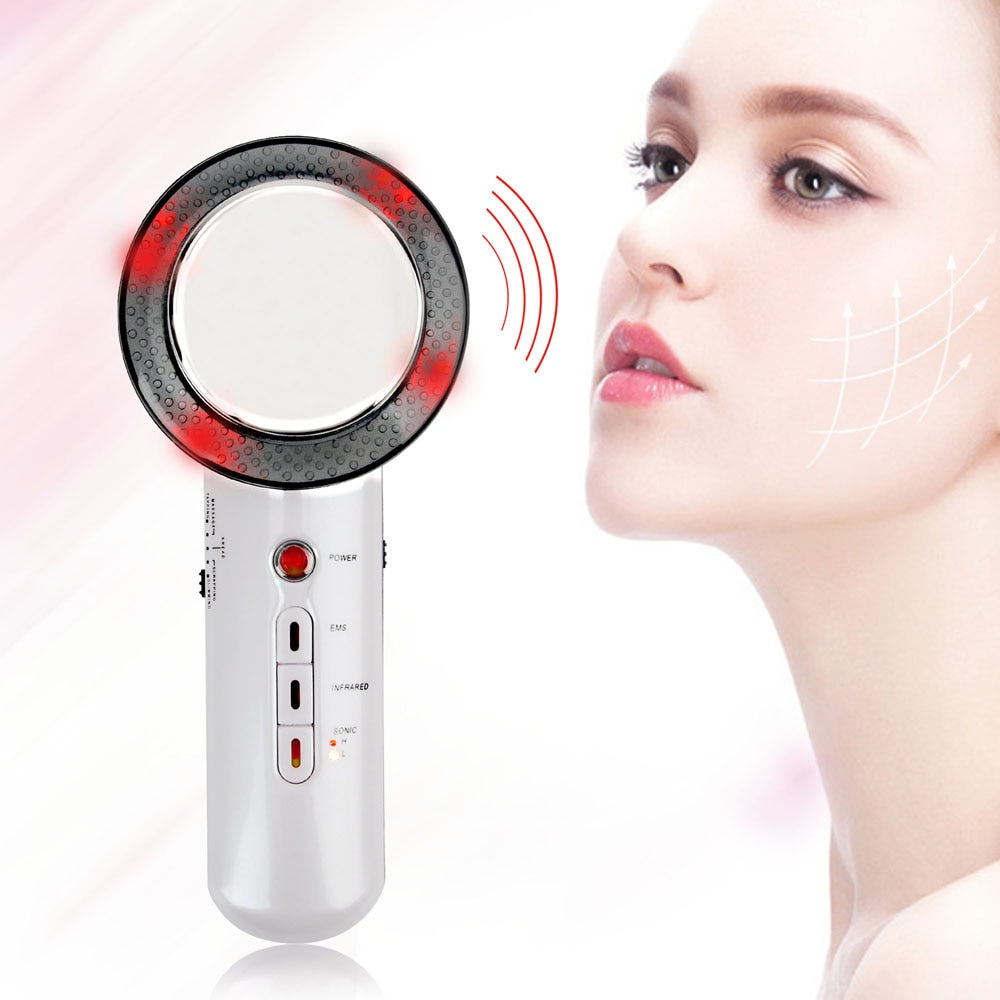 Unisex 3-in-1 ultrasonic fat and cellulite remover device near face