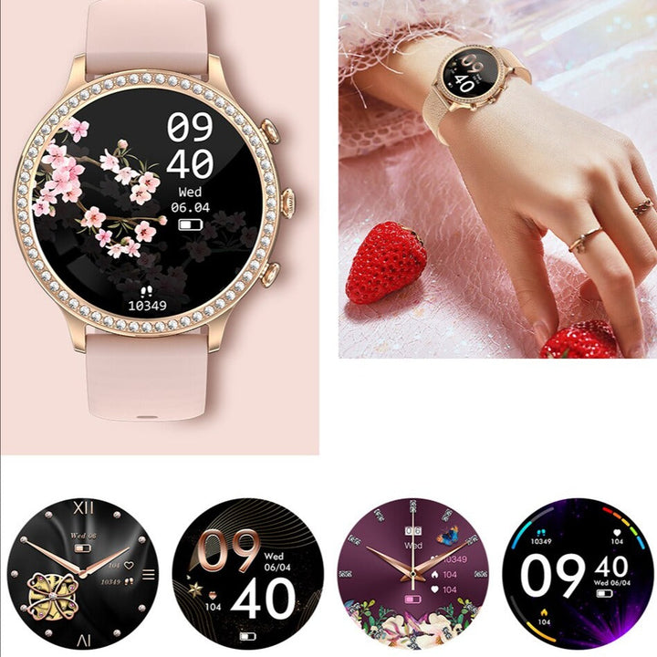 Smart wearable device displaying daily step count and activity rings