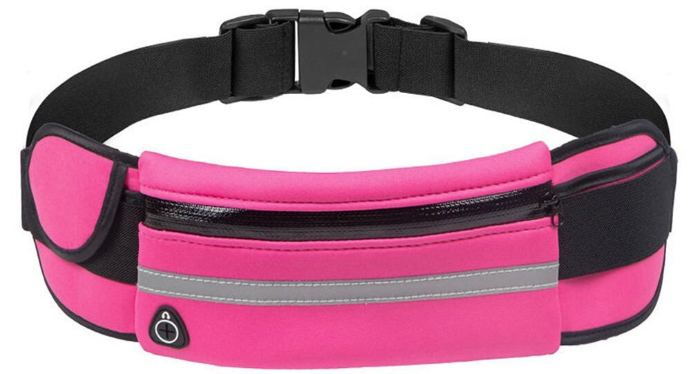 Close-up of waterproof zipper on black running belt waist pack