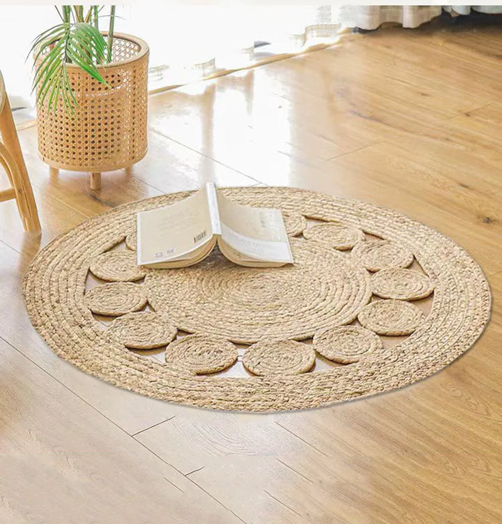 Close-up view of eco-friendly round carpet fabric for home decor