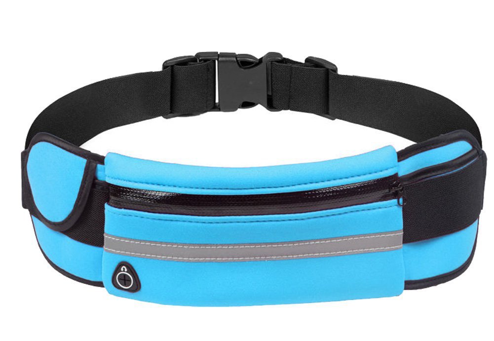Waterproof running gear waist pack resting on a flat surface