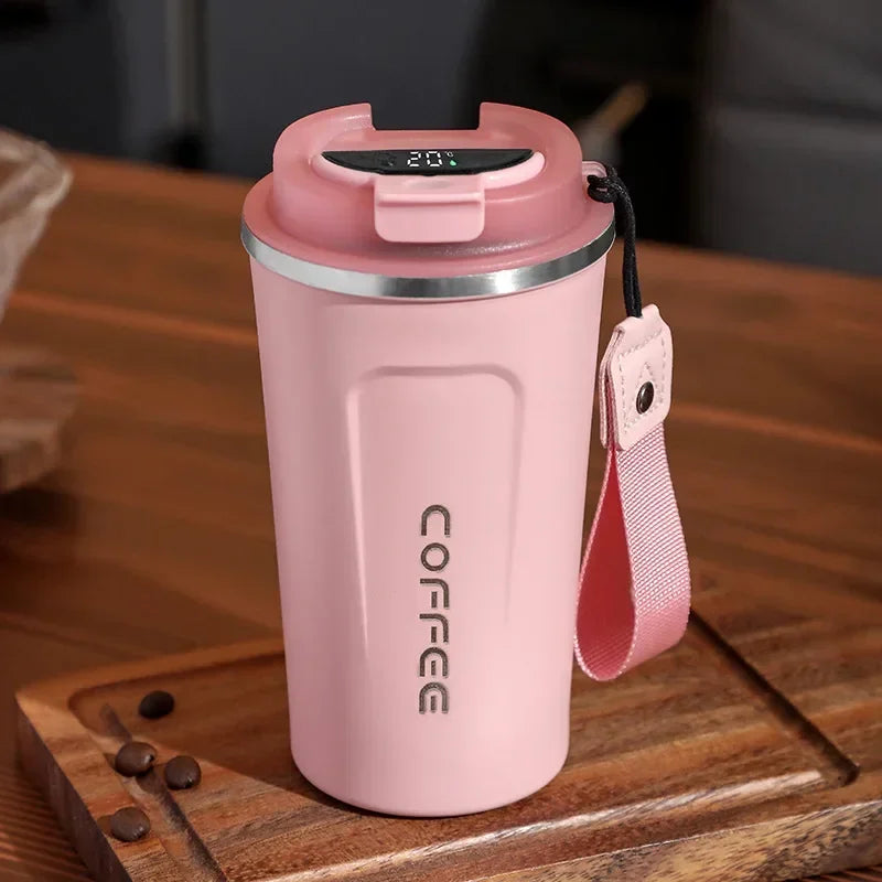 Smart drinkware travel mug with sleek black thermal design