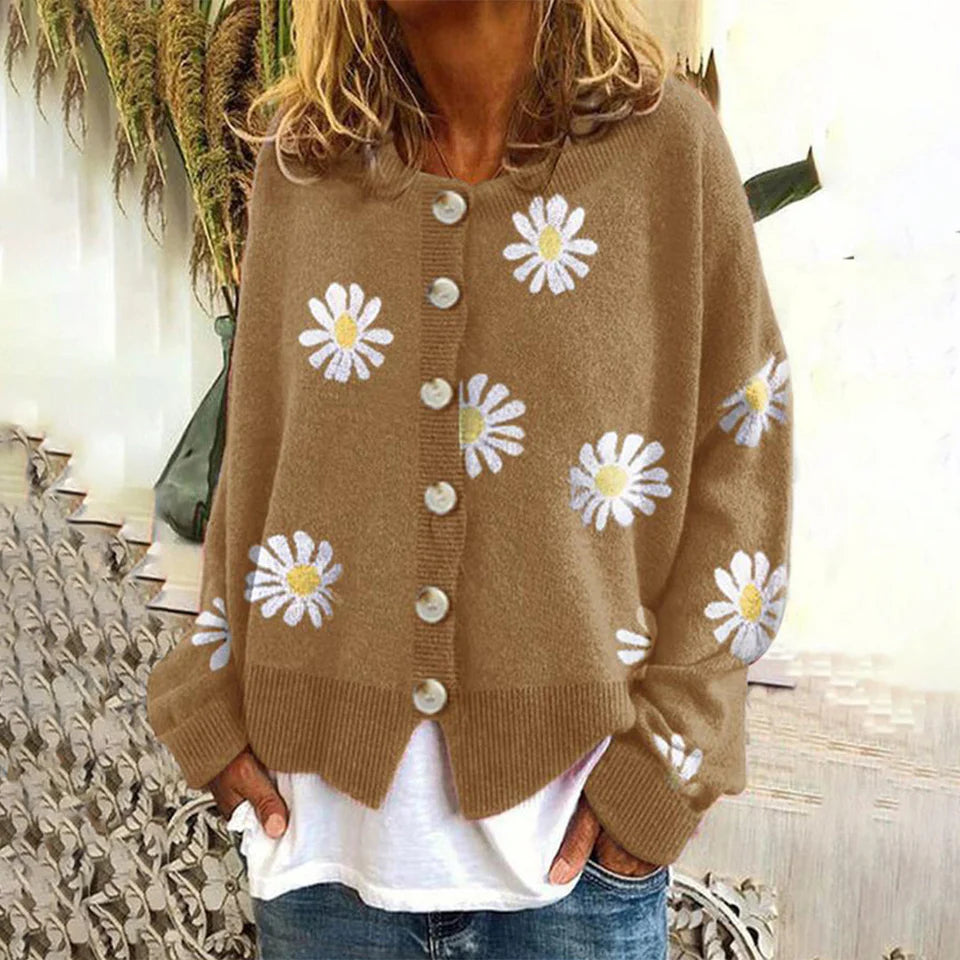 Daiselle | Women’s Daisy Print Button Front Knit Cardigan
