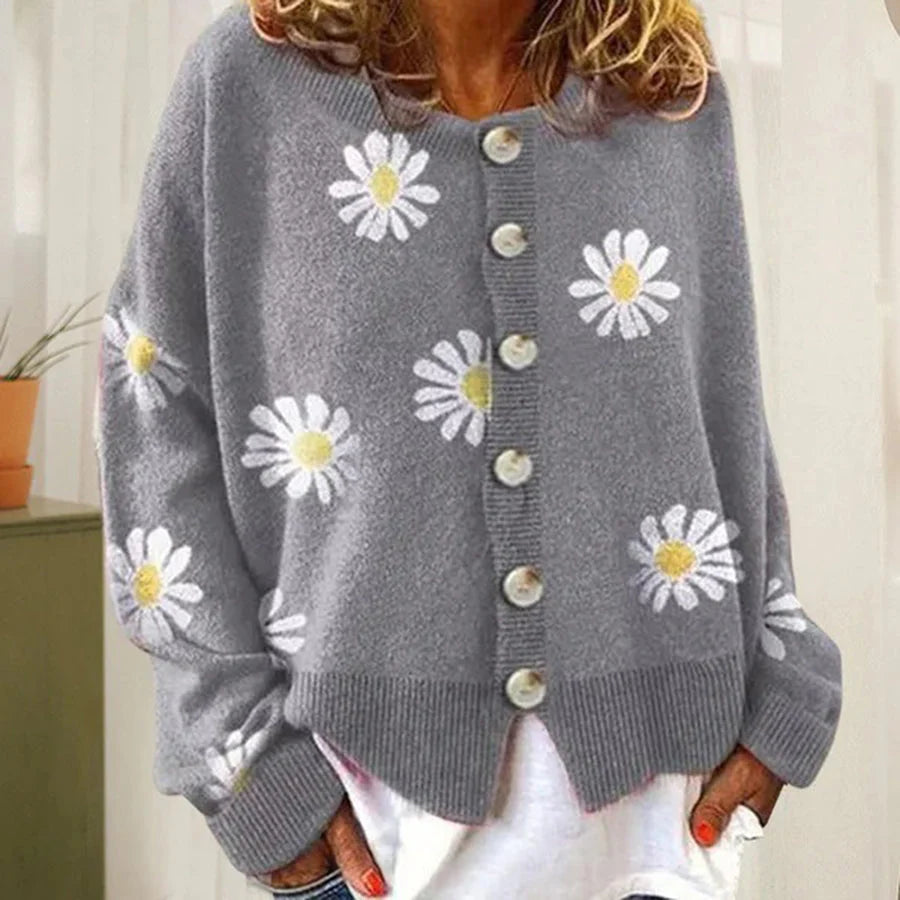 Daiselle | Women’s Daisy Print Button Front Knit Cardigan