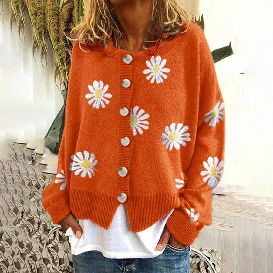 Daiselle | Women’s Daisy Print Button Front Knit Cardigan