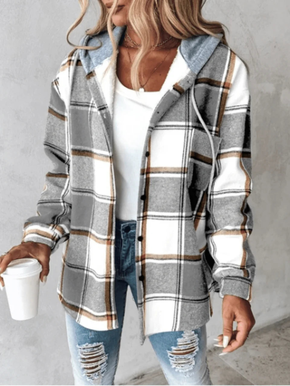Briarose | Women’s Plaid Hooded Button Up Jacket