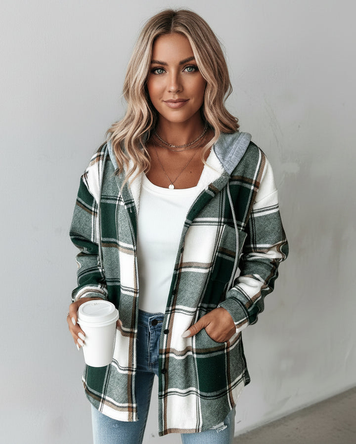 Briarose | Women’s Plaid Hooded Button Up Jacket