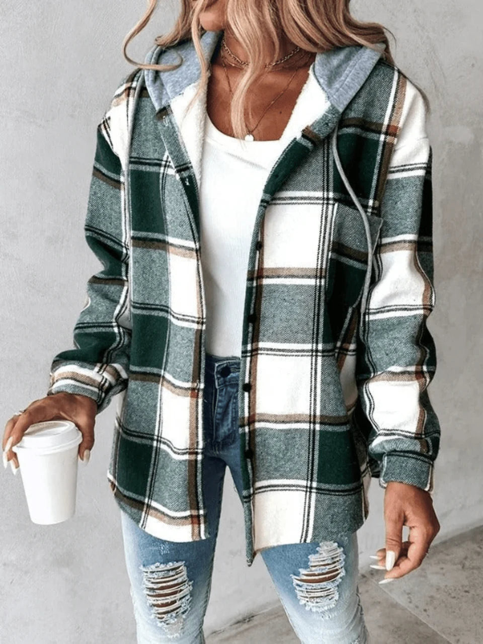 Briarose | Women’s Plaid Hooded Button Up Jacket