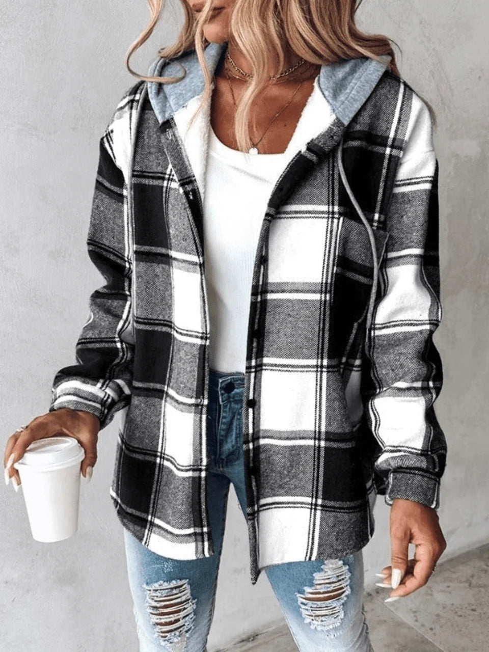Briarose | Women’s Plaid Hooded Button Up Jacket