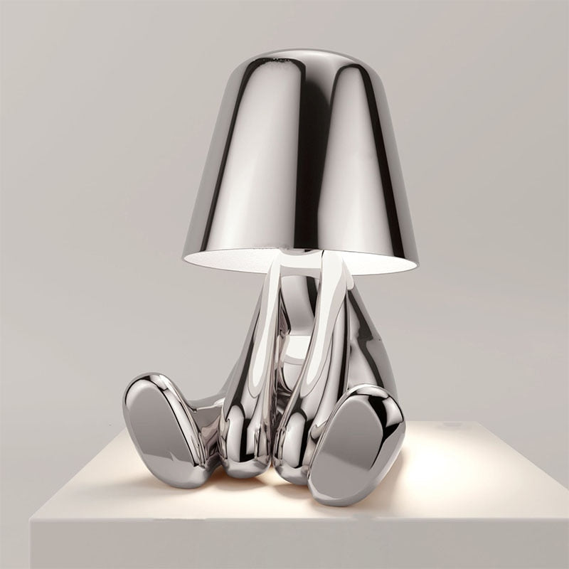 Cordless modern lighting wireless lamp lit up on a contemporary living room side table