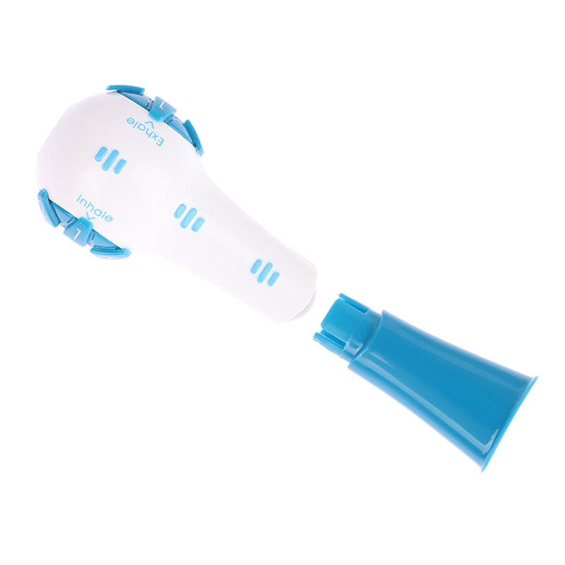 Handheld respiratory muscle training device held by a user