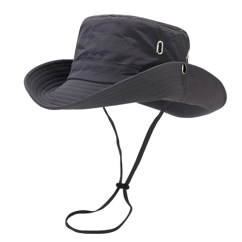 Womens foldable travel hat with wide brim for outdoor sun protection