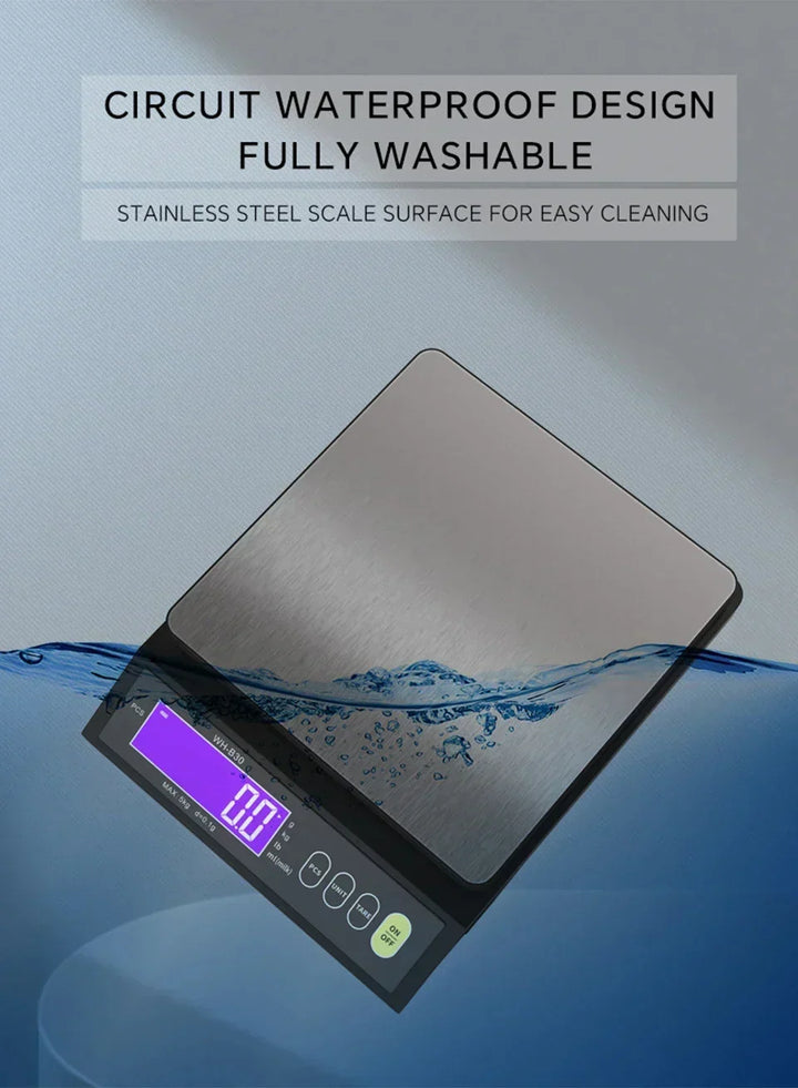 Top view of sleek stainless steel electronic food scale