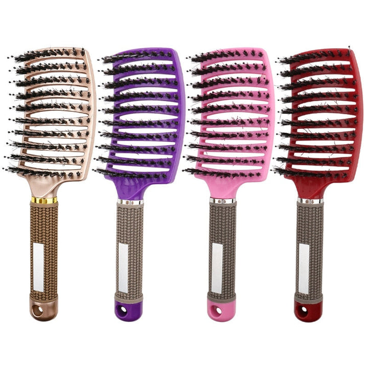 Close-up of flexible bristles on unisex hair care detangling brush