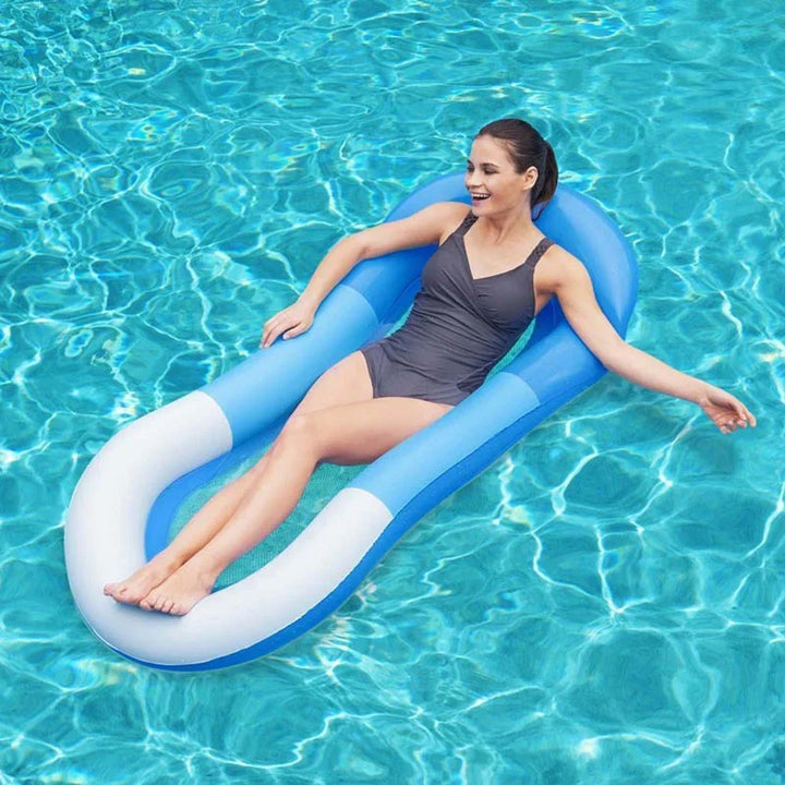 Inflatable floating bed for swimming pools and beach accessories, perfect for hot summer days