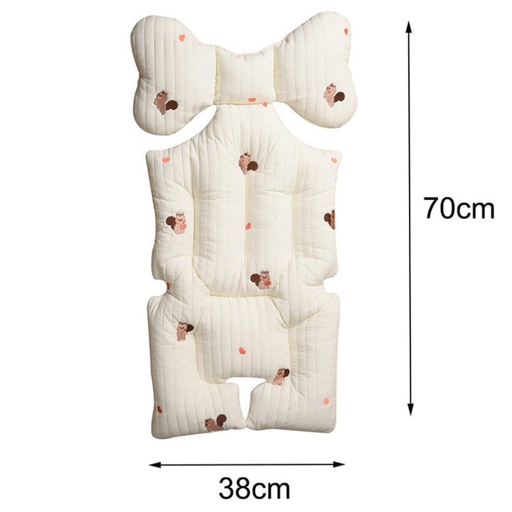 Breathable baby stroller cushion with cute print and ergonomic head support