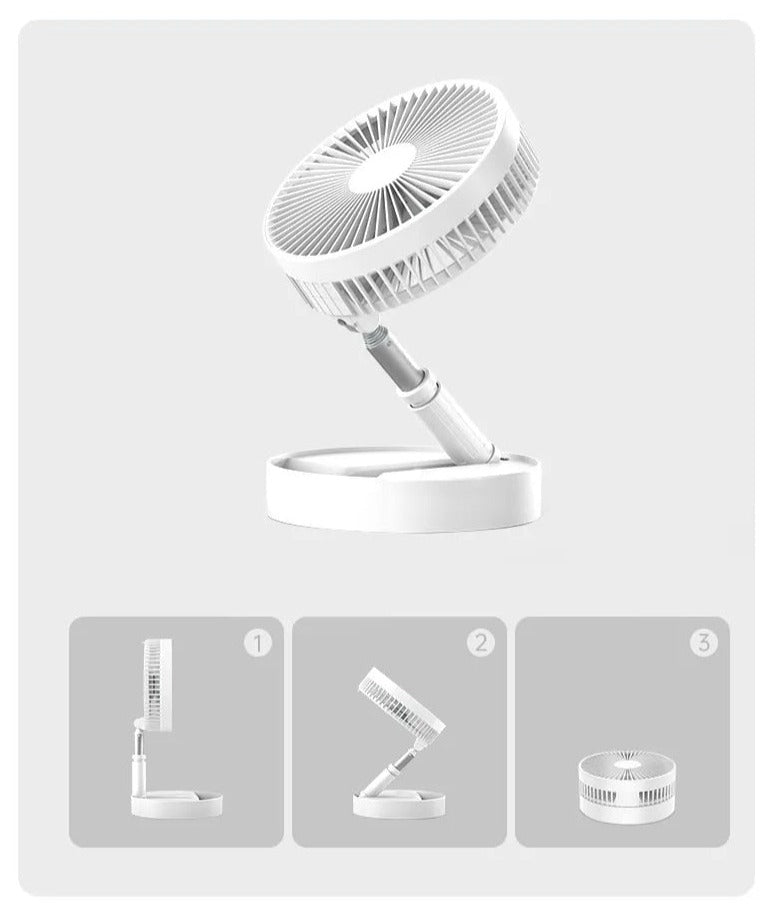 Minimalist desk fan head tilting upward for adjustable airflow angle