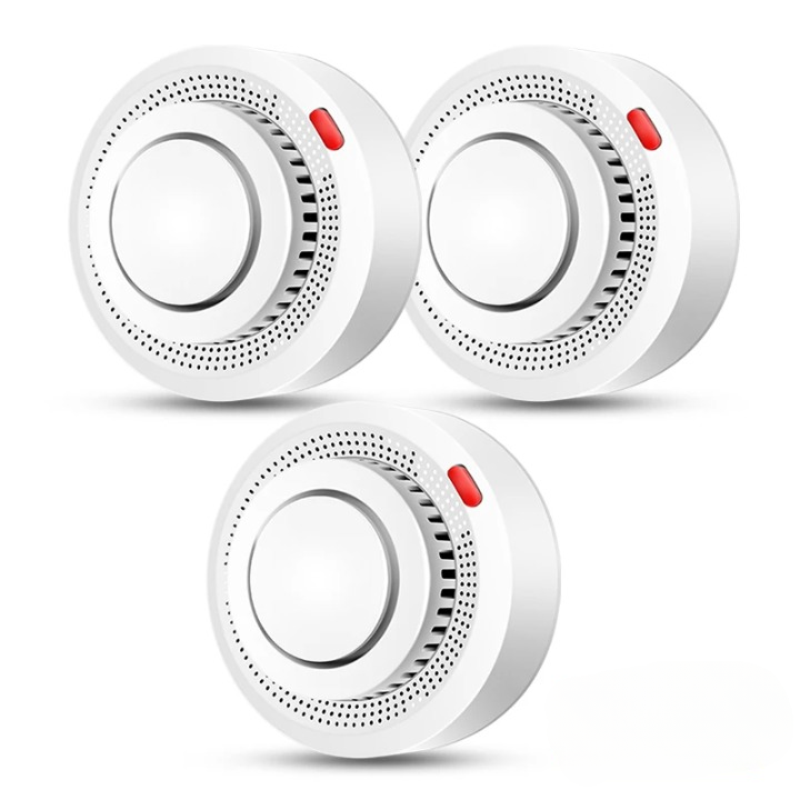 Fire alarm and heat sensor packaging with smart home security app icons