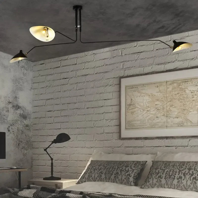 Industrial chandelier style ceiling lamp with multiple articulating arms