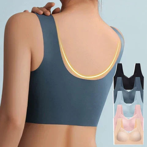 Women's V-neck comfort bra highlighting smooth seamless molded cups