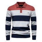 Theo | Men’s Striped Knit Long Sleeve Polo Sweater
