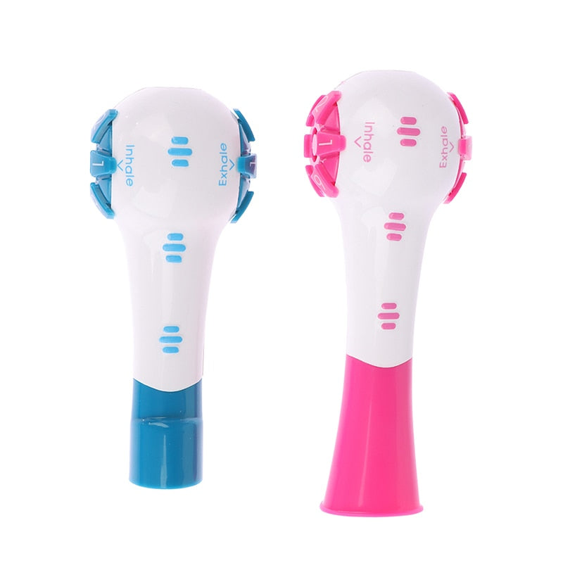 Close-up view of the handheld breathing exercise devices showing adjustment dials.