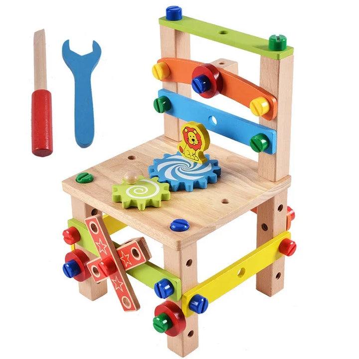 Complete unisex wooden tool box toy set for young builders and learners