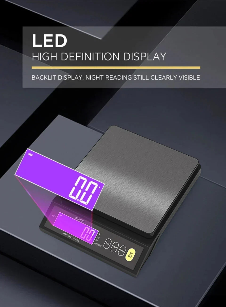 Digital baking scale displaying accurate weight for meal prep