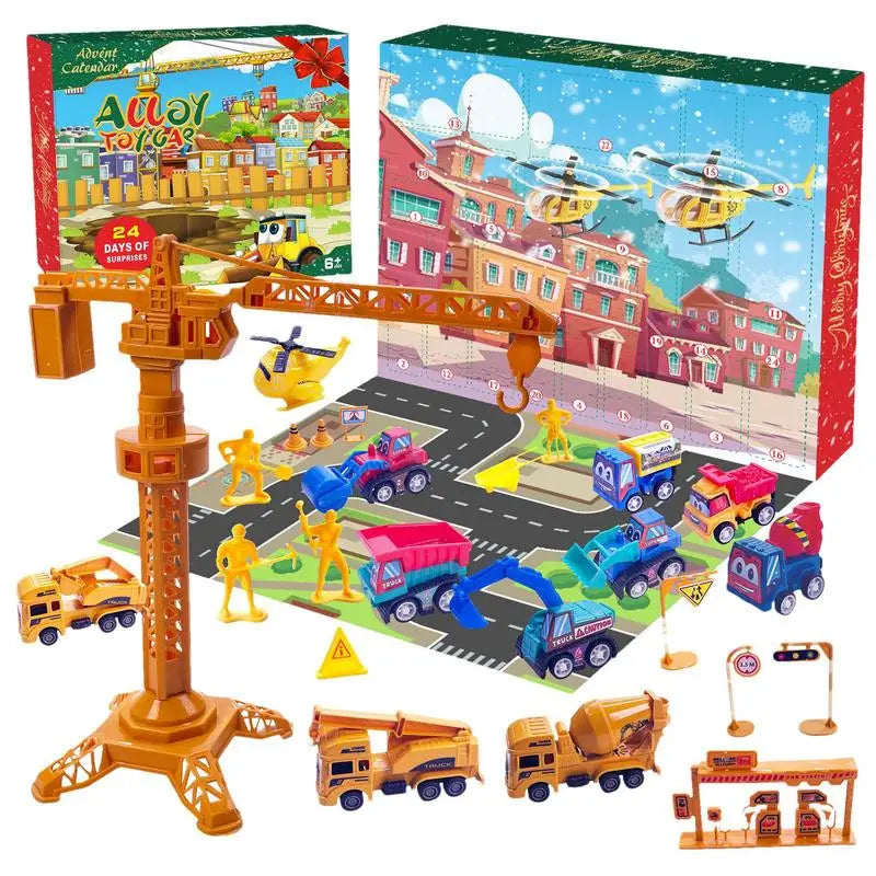 Kids Christmas advent calendar with toy cars and trucks for holiday countdown