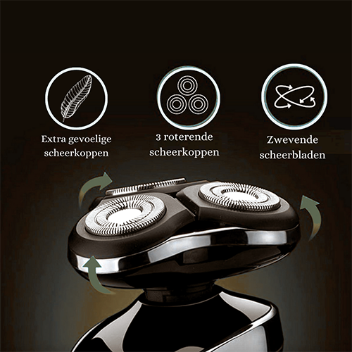 Close up of the cordless mens grooming razor head with precision dual blades