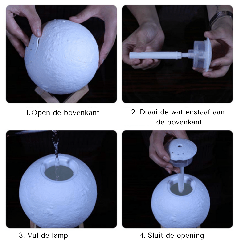 Multifunctional moon lamp diffuser glowing softly in a dark bedroom setting