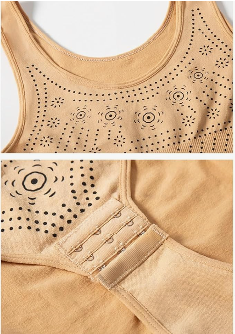 Detailed shot of seamless neckline and straps on shaping bodysuit